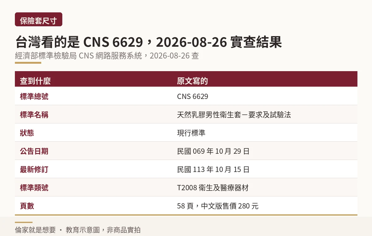 CNS 6629 天然乳膠男性衛生套標準的現行版本查詢結果卡片
