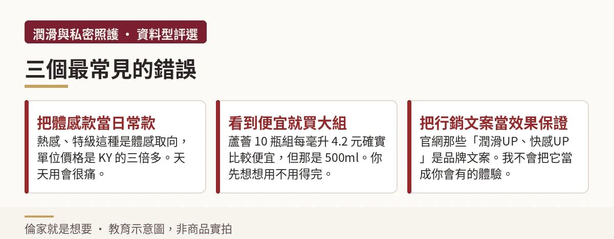 購買杜蕾斯潤滑液時三個常見錯誤的示意圖