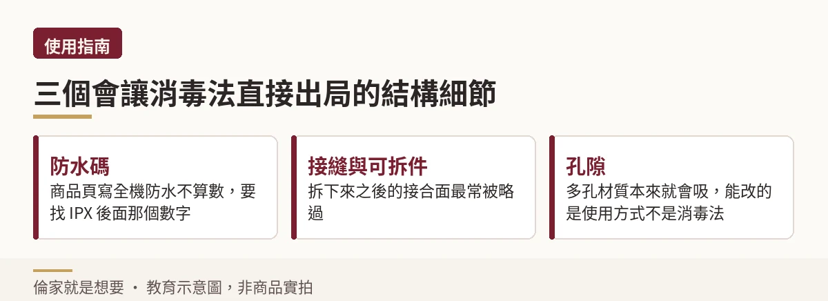 防水碼、接縫與孔隙三個結構細節對消毒方式的影響