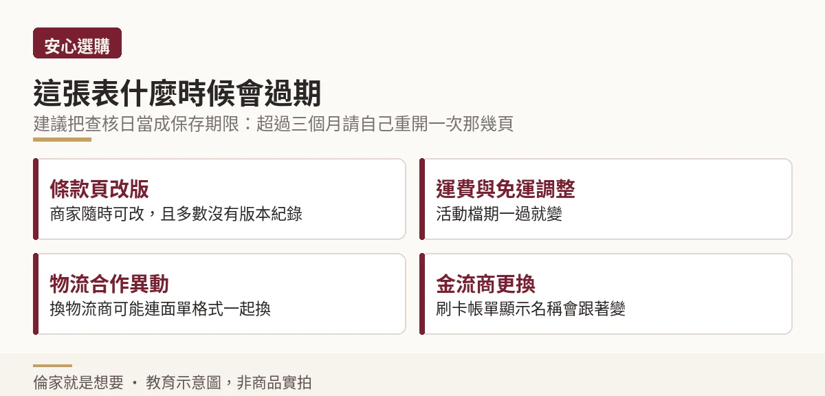 條款稽核表會因四種情況而失效的示意圖