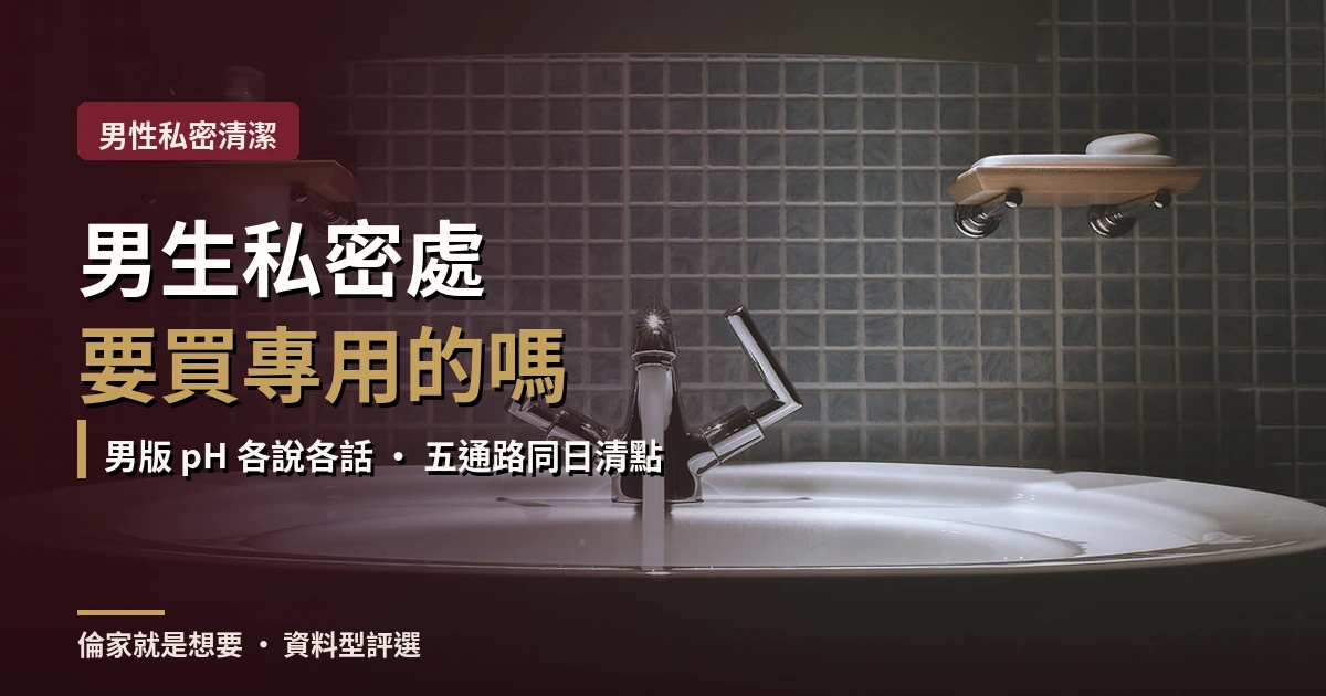 封面:一座昏暗浴室的洗手台,說明男性私密清潔要先查商品頁上寫得出什麼