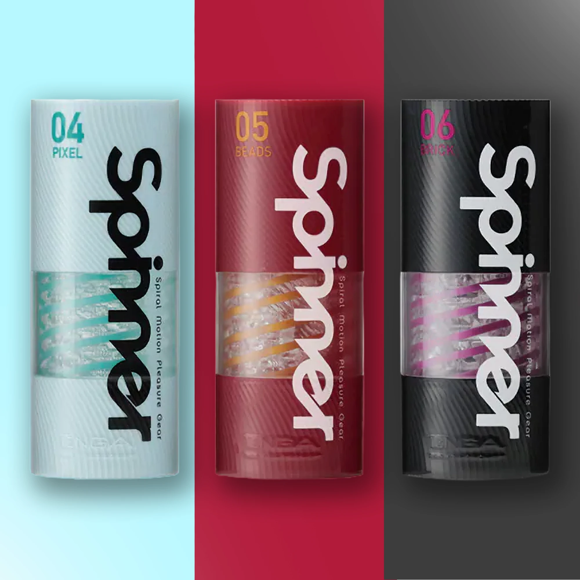 TENGA SPINNER new 三入組商品外觀,PIXEL、BEADS、BRICK 三款收納盒